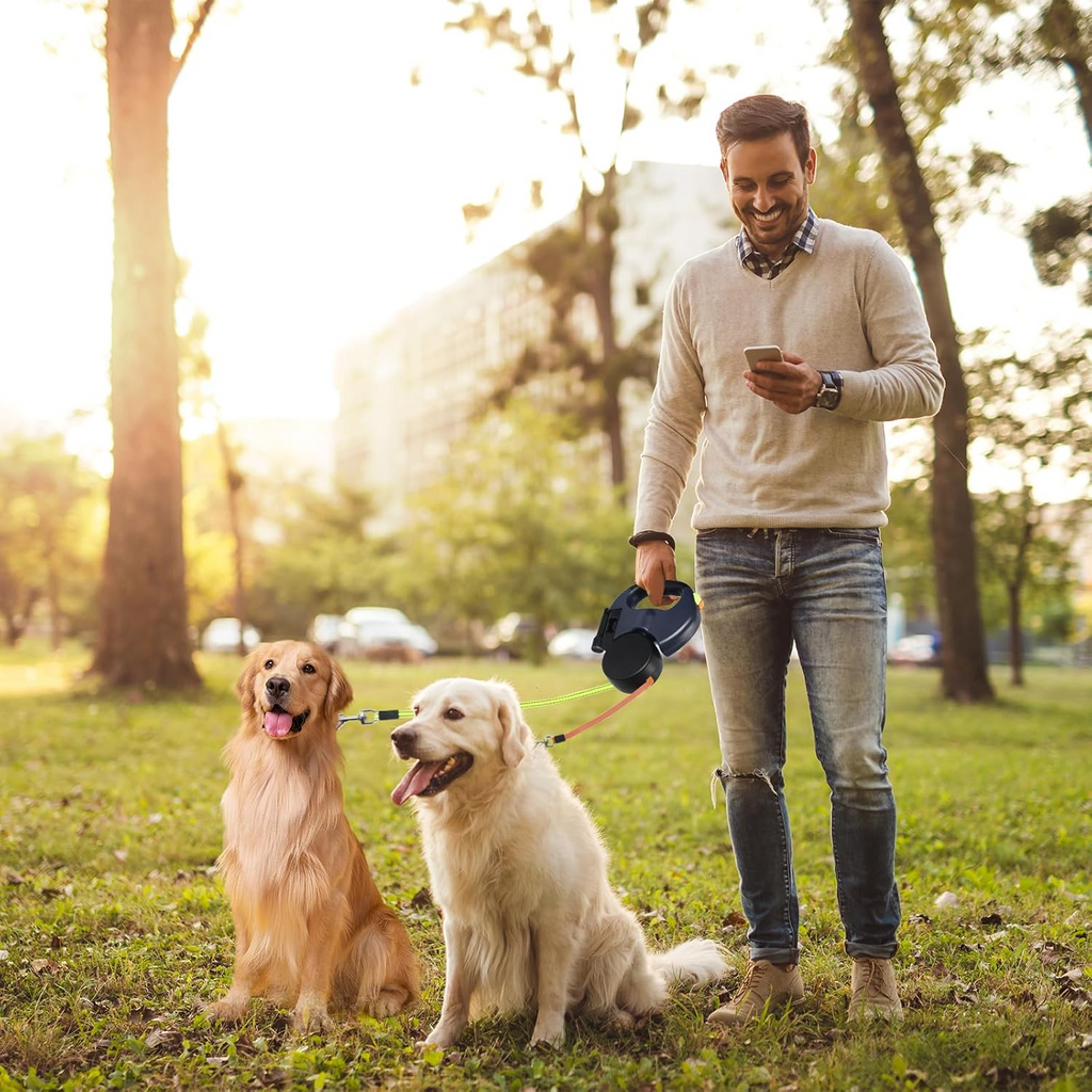 Tangle-Free Dual Retractable Dog Leash with LED Light