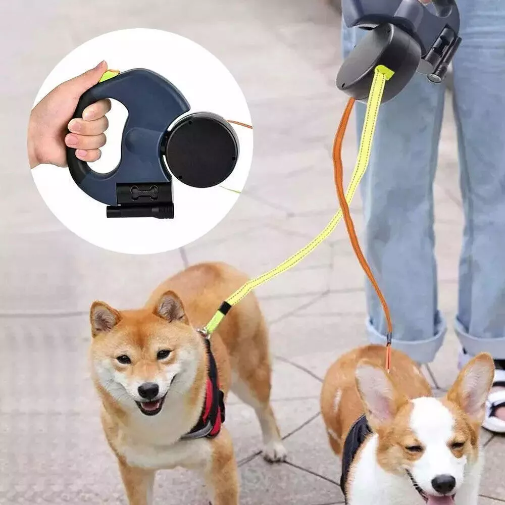 Tangle-Free Dual Retractable Dog Leash with LED Light