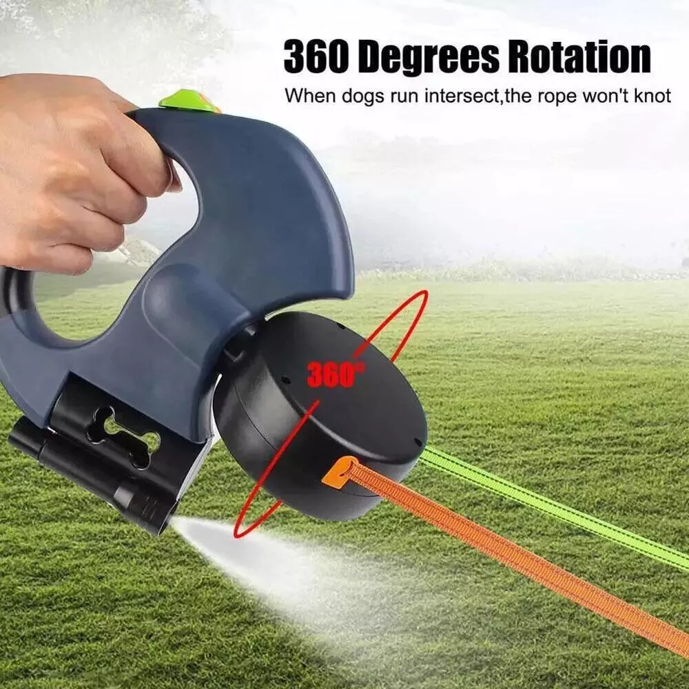 Tangle-Free Dual Retractable Dog Leash with LED Light