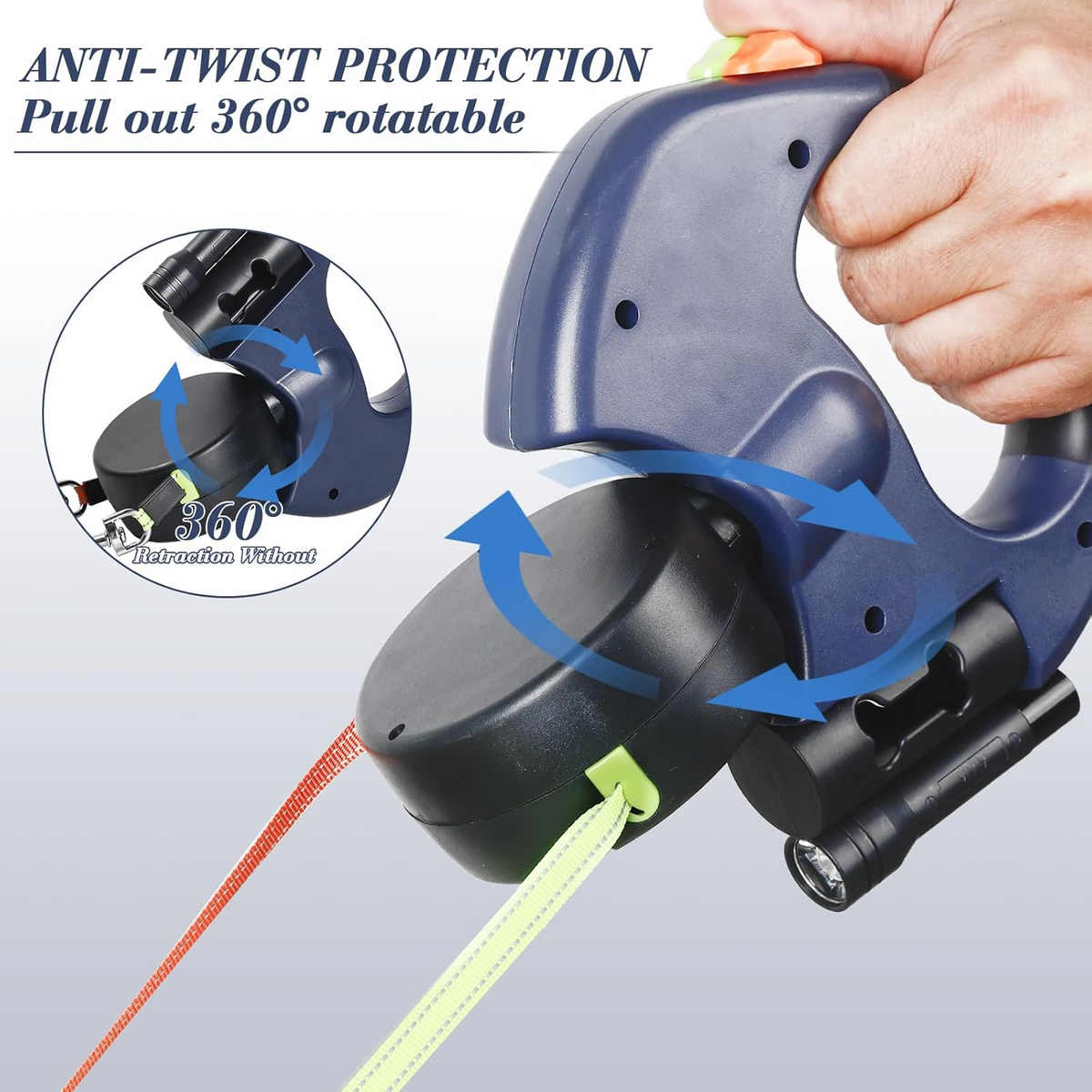Tangle-Free Dual Retractable Dog Leash with LED Light