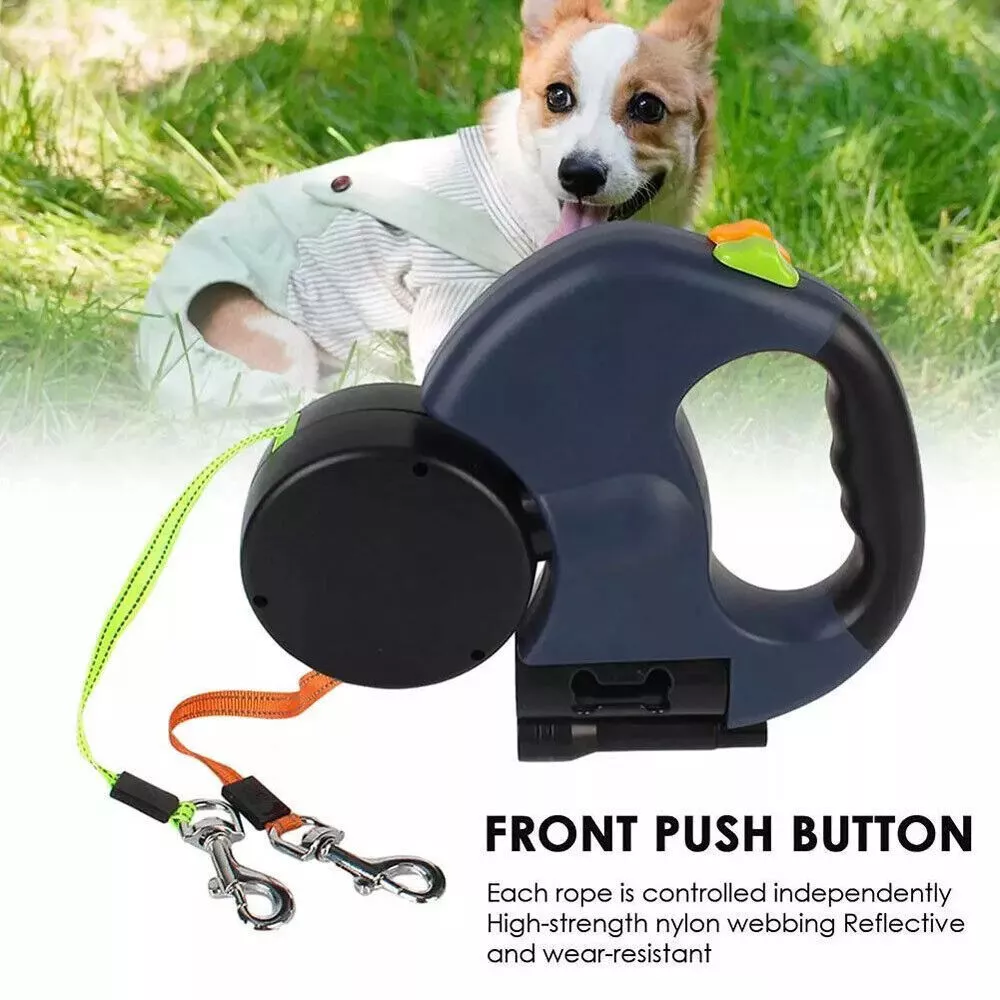 Tangle-Free Dual Retractable Dog Leash with LED Light