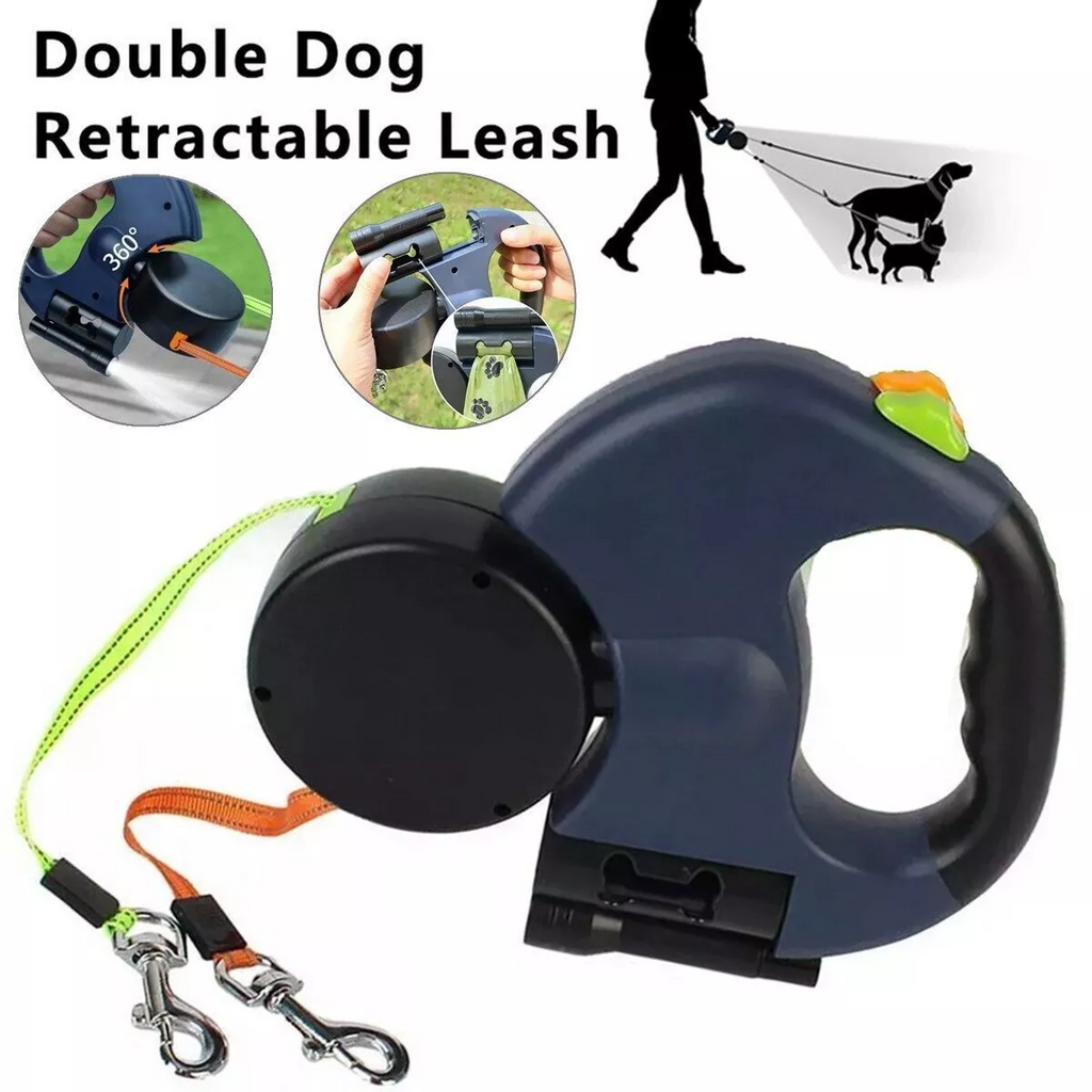 Tangle-Free Dual Retractable Dog Leash with LED Light