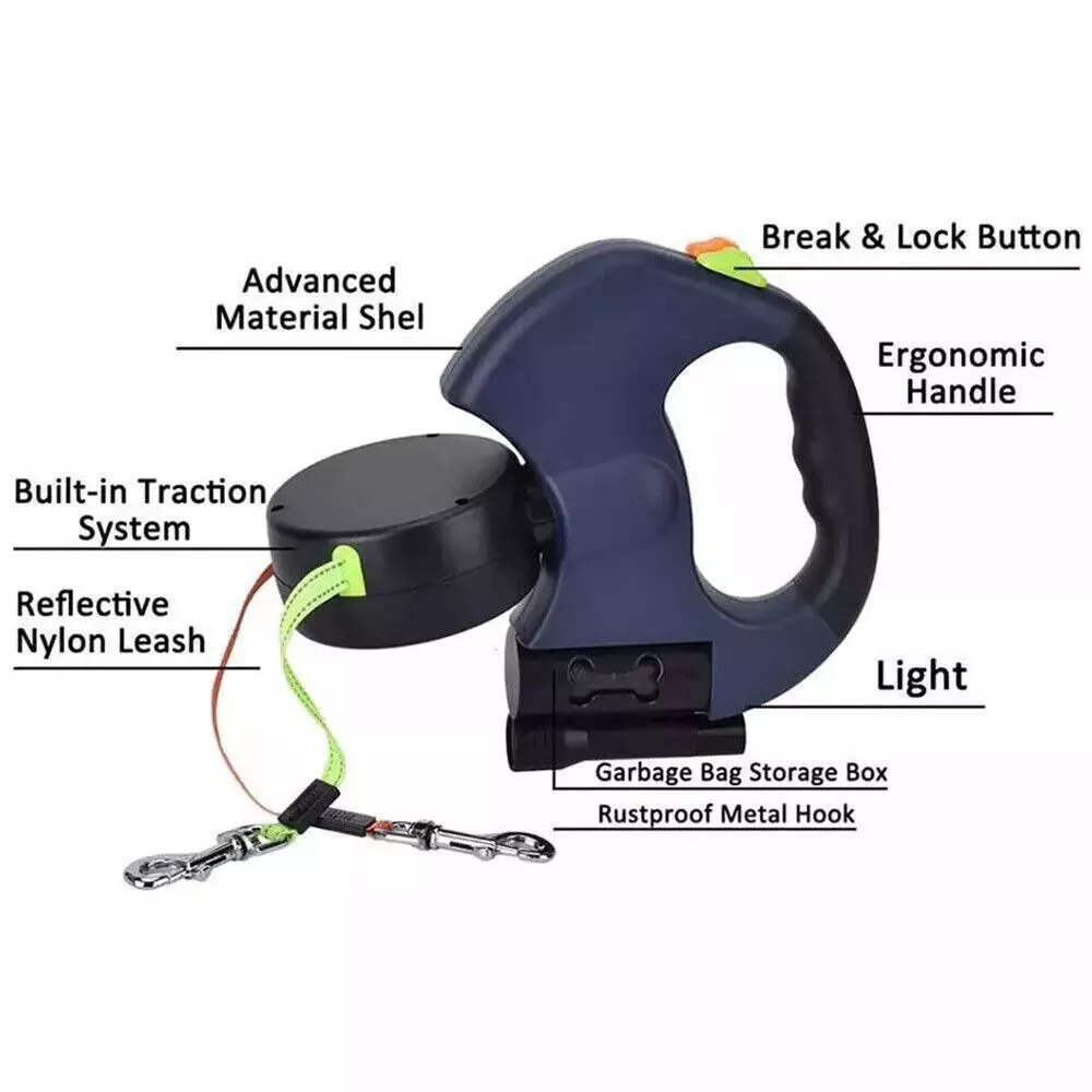 Tangle-Free Dual Retractable Dog Leash with LED Light
