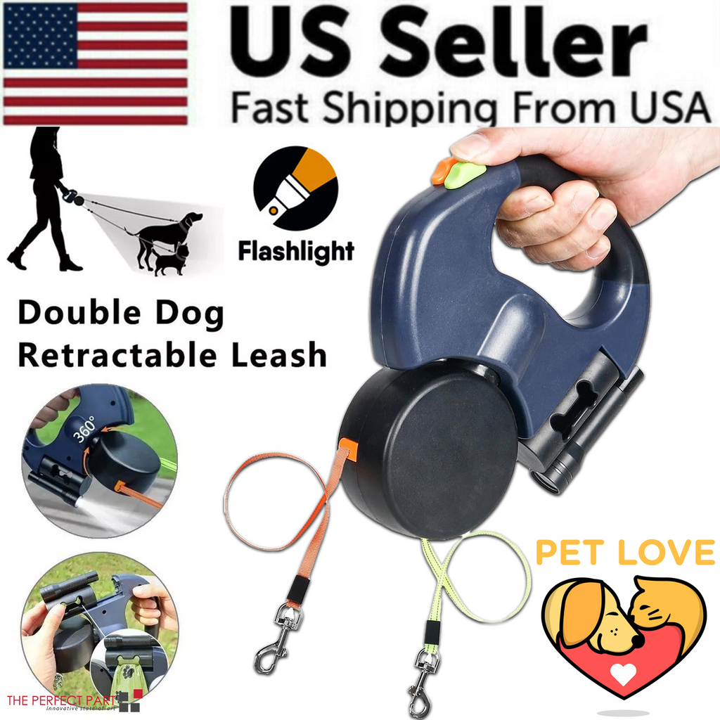 Tangle-Free Dual Retractable Dog Leash with LED Light