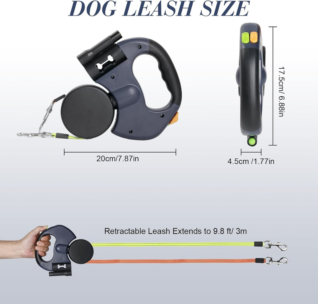 Tangle-Free Dual Retractable Dog Leash with LED Light